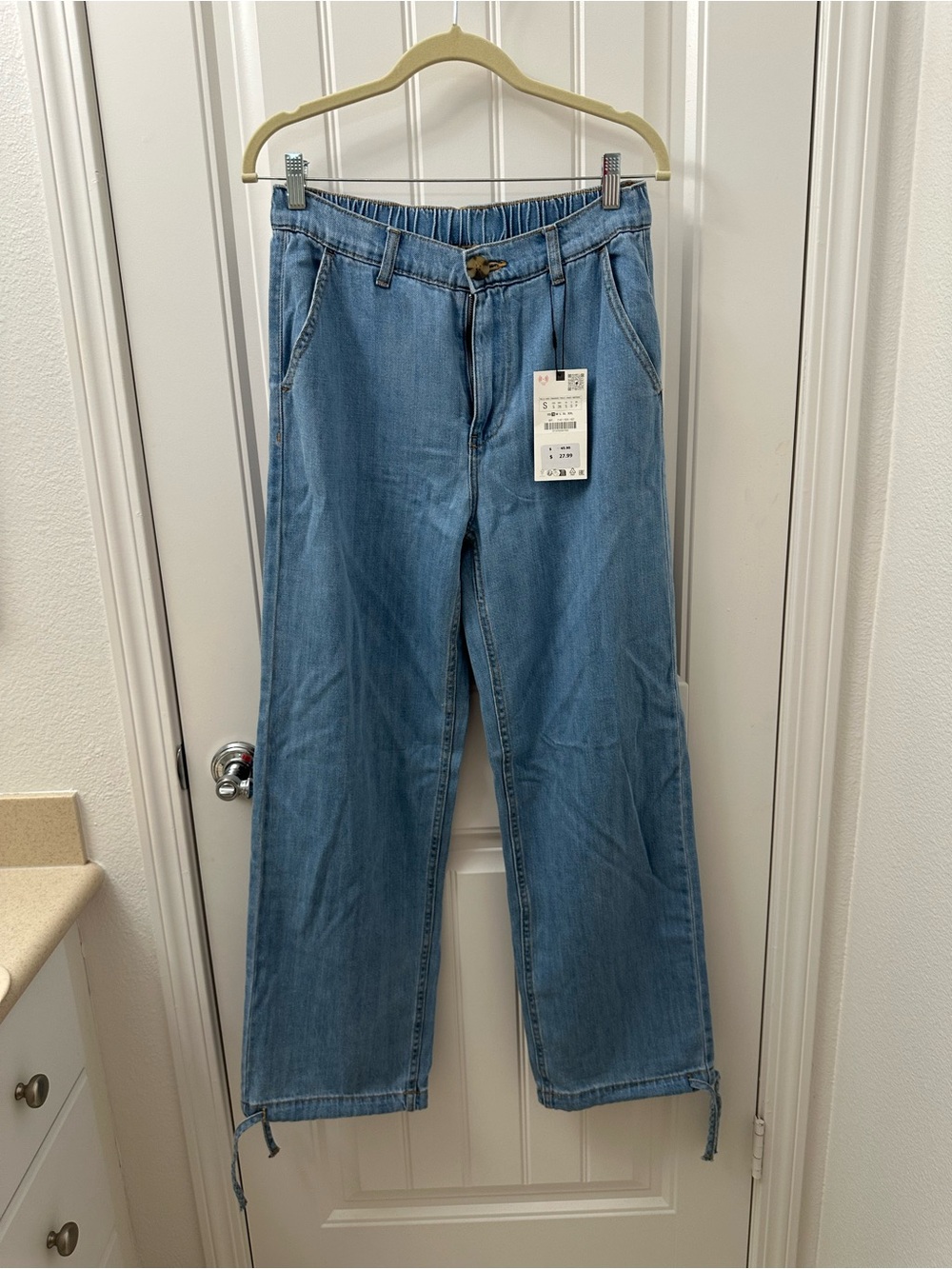Zara Light Blue Wide Straight Denim Pants